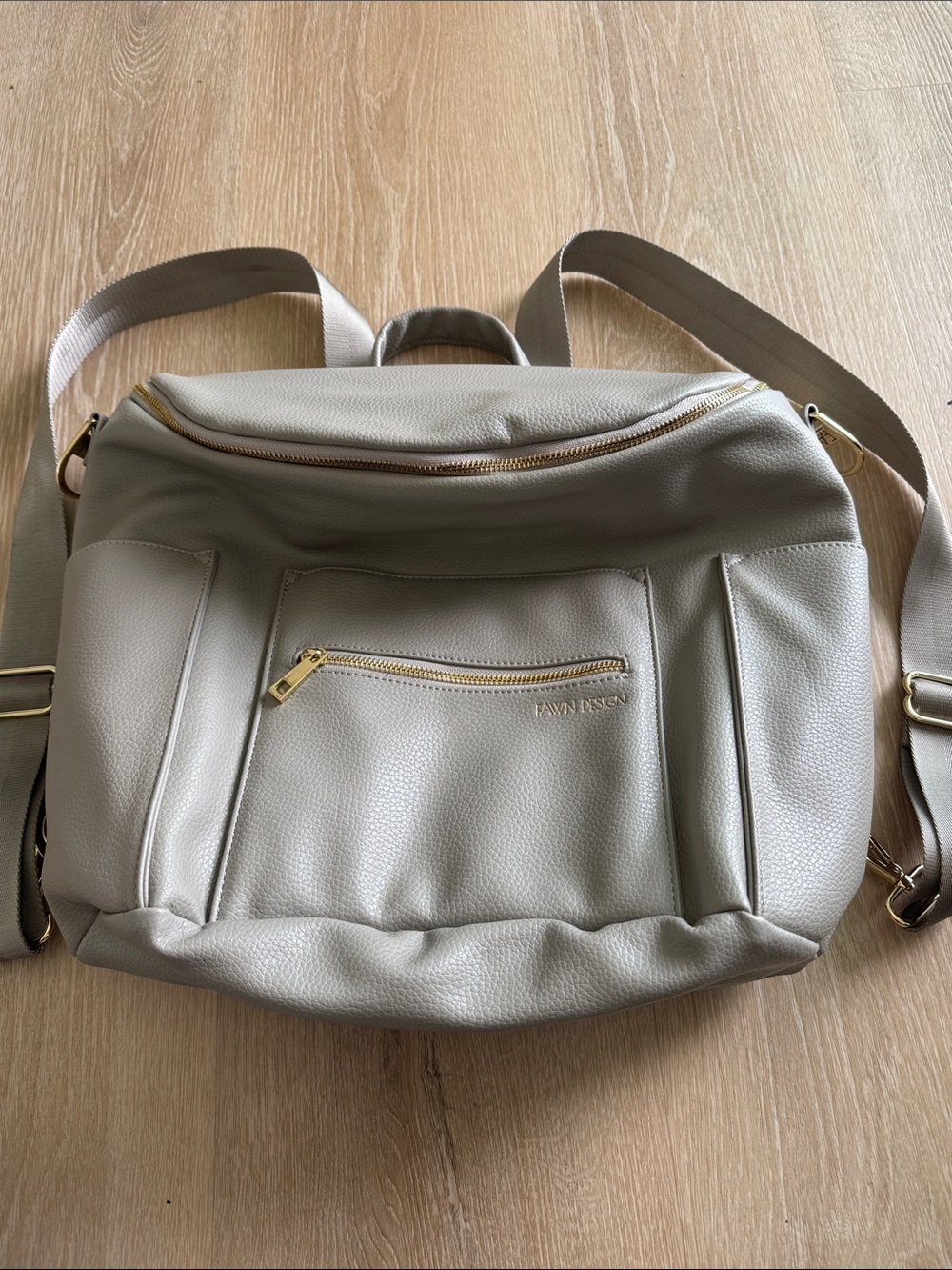 Fawn Design Cream Convertible Diaper Backpack with Gold Hardware
